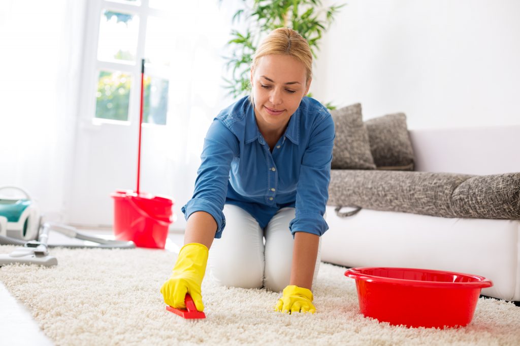 woman cleaning area rug | Flooring 101