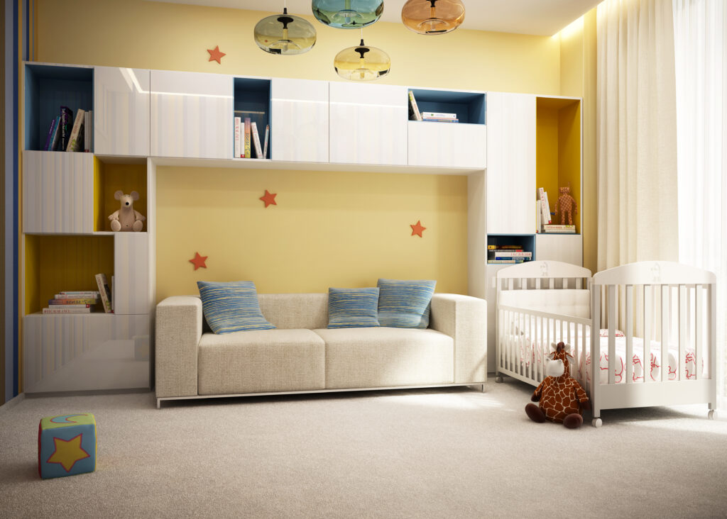 child's room with carpet flooring